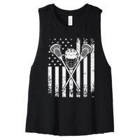 Lacrosse Player Gift LAX American Flag Women's Racerback Cropped Tank