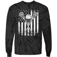 Lacrosse Player Gift LAX American Flag Tie-Dye Long Sleeve Shirt