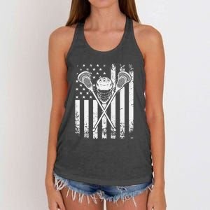 Lacrosse Player Gift LAX American Flag Women's Knotted Racerback Tank