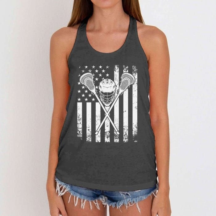 Lacrosse Player Gift LAX American Flag Women's Knotted Racerback Tank