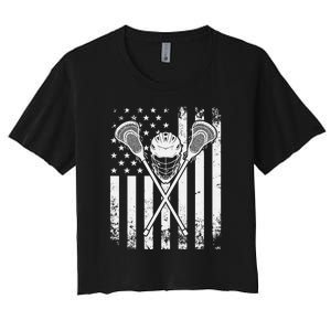 Lacrosse Player Gift LAX American Flag Women's Crop Top Tee