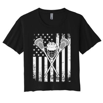 Lacrosse Player Gift LAX American Flag Crop Top
