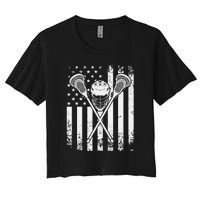 Lacrosse Player Gift LAX American Flag Women's Crop Top Tee