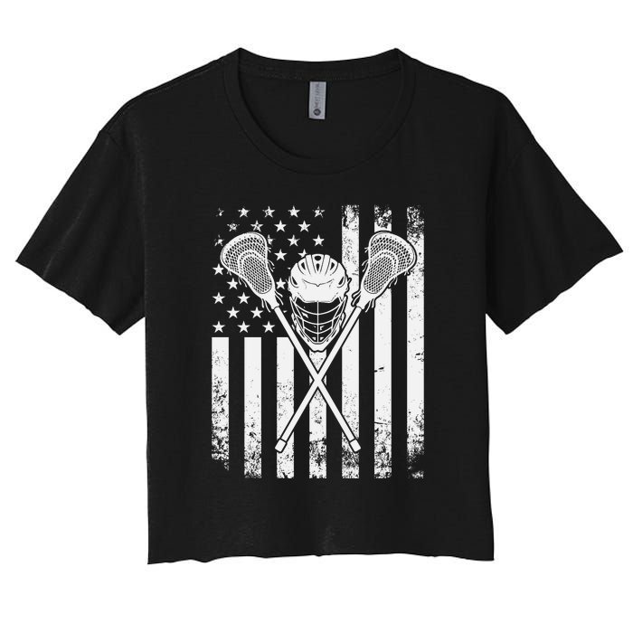 Lacrosse Player Gift LAX American Flag Women's Crop Top Tee