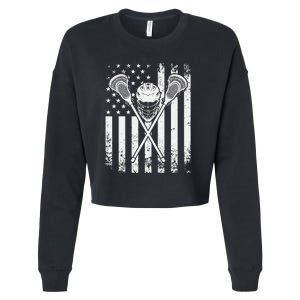 Lacrosse Player Gift LAX American Flag Cropped Pullover Crew