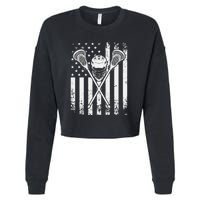 Lacrosse Player Gift LAX American Flag Cropped Pullover Crew