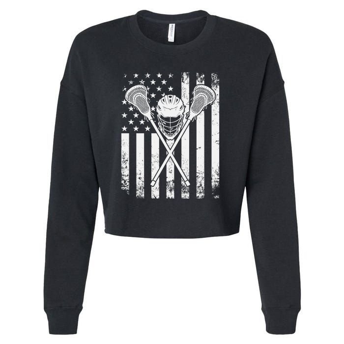 Lacrosse Player Gift LAX American Flag Cropped Pullover Crew