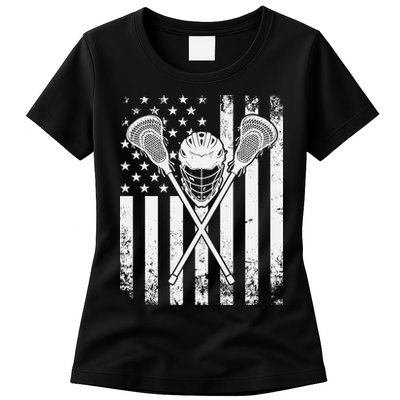Lacrosse Player Gift LAX American Flag Womens T-Shirt