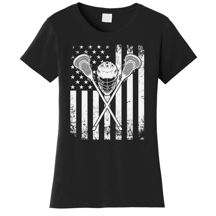 Lacrosse Player Gift LAX American Flag Women's T-Shirt