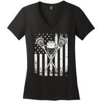 Lacrosse Player Gift LAX American Flag Women's V-Neck T-Shirt