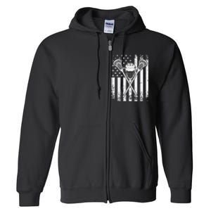 Lacrosse Player Gift LAX American Flag Full Zip Hoodie