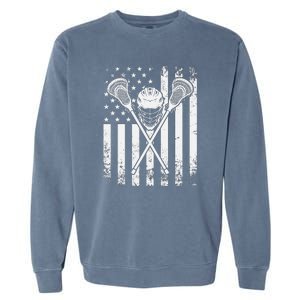 Lacrosse Player Gift LAX American Flag Garment-Dyed Sweatshirt