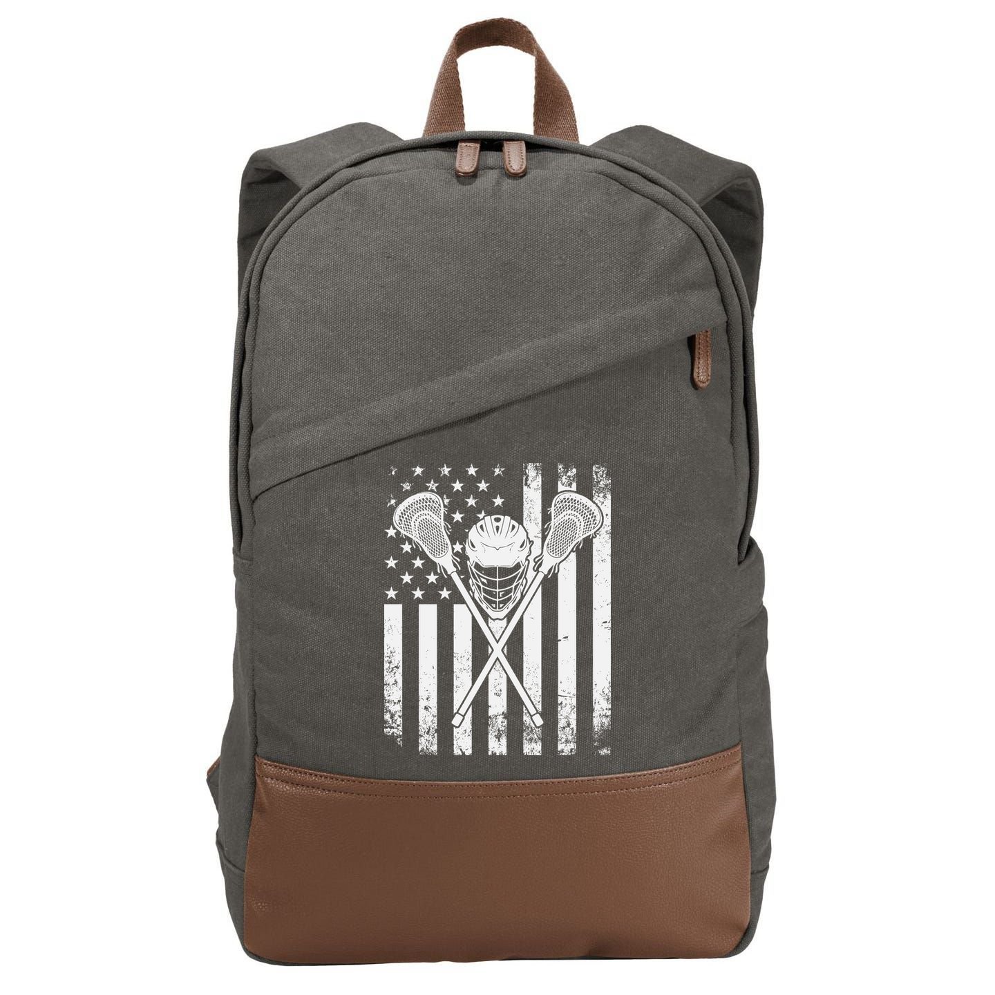 Lacrosse Player Gift LAX American Flag Cotton Canvas Backpack