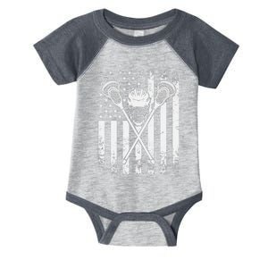 Lacrosse Player Gift LAX American Flag Infant Baby Jersey Bodysuit