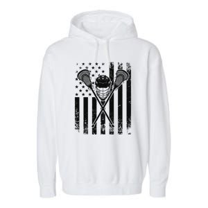 Lacrosse Player Gift LAX American Flag Garment-Dyed Fleece Hoodie