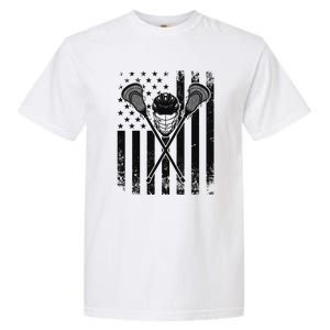 Lacrosse Player Gift LAX American Flag Garment-Dyed Heavyweight T-Shirt