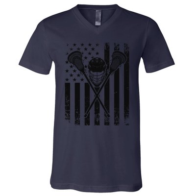 Lacrosse LAX American Flag V-Neck T-Shirt