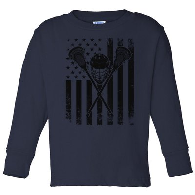 Lacrosse LAX American Flag Toddler Long Sleeve Shirt