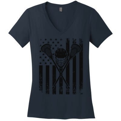 Lacrosse LAX American Flag Women's V-Neck T-Shirt