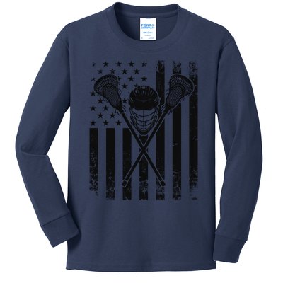 Lacrosse LAX American Flag Kids Long Sleeve Shirt