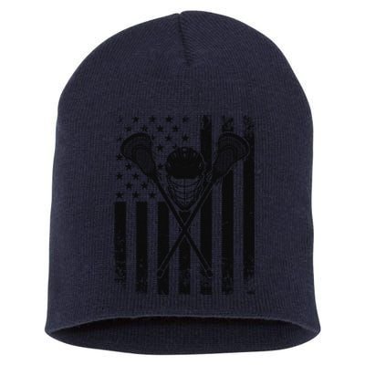 Lacrosse LAX American Flag Short Acrylic Beanie