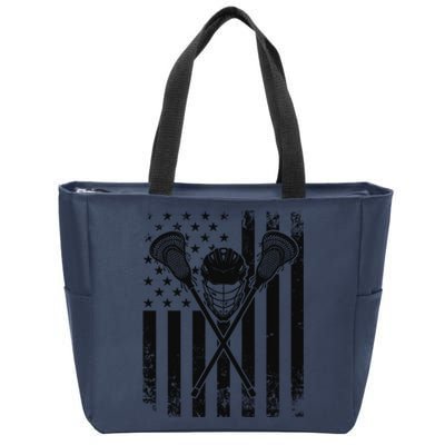 Lacrosse LAX American Flag Zip Tote Bag