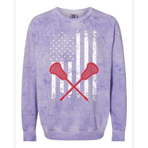 Lacrosse LAX American USA Flag Colorblast Crewneck Sweatshirt