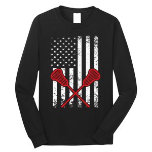 Lacrosse LAX American USA Flag Long Sleeve Shirt