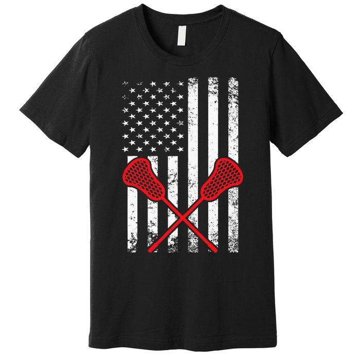 Lacrosse LAX American USA Flag Premium T-Shirt