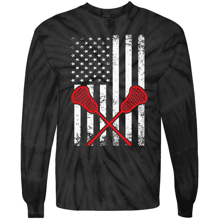 Lacrosse LAX American USA Flag Tie-Dye Long Sleeve Shirt