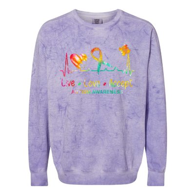 Live Love Accept Autism Month Tie Dye Colorblast Crewneck Sweatshirt