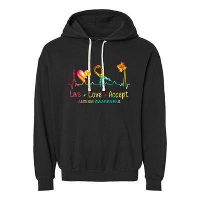 Live Love Accept Autism Month Tie Dye Garment-Dyed Fleece Hoodie