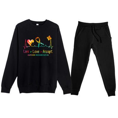 Live Love Accept Autism Month Tie Dye Premium Crewneck Sweatsuit Set