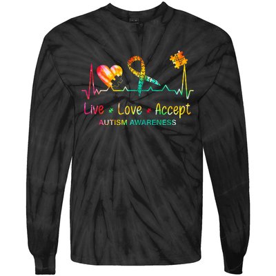 Live Love Accept Autism Month Tie Dye Tie-Dye Long Sleeve Shirt