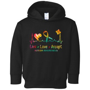 Live Love Accept Autism Month Tie Dye Toddler Hoodie