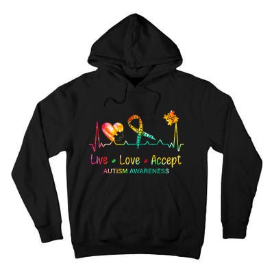 Live Love Accept Autism Month Tie Dye Tall Hoodie