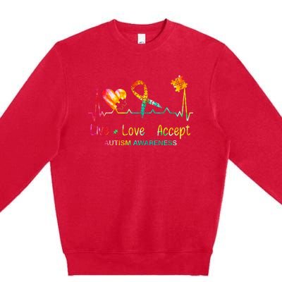 Live Love Accept Autism Month Tie Dye Premium Crewneck Sweatshirt