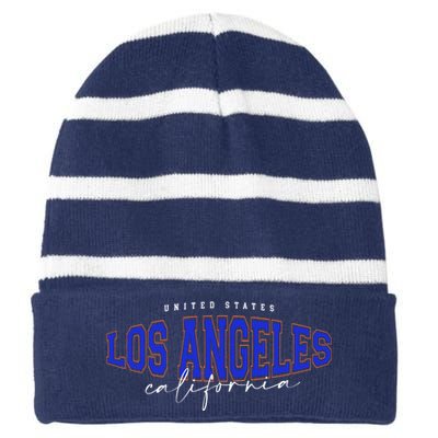 LA Los Angeles California Vintage Striped Beanie with Solid Band