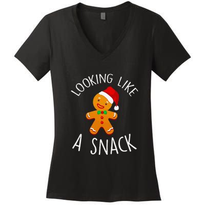 Looking Like A Snack Gingerbread Man Christmas Cookie Xmas  Women's V-Neck T-Shirt