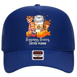 Leggings Leaves and Lattes Please Cute Coffee Fall Gift High Crown Mesh Back Trucker Hat