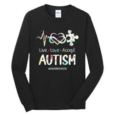 Live Love Accept Autism Awareness Month Support Acceptance Tall Long Sleeve T-Shirt