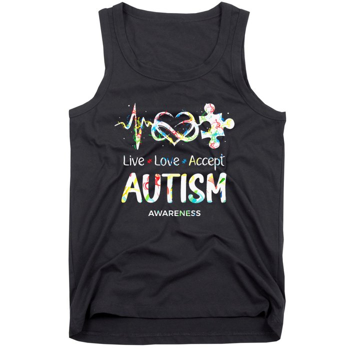 Live Love Accept Autism Awareness Month Support Acceptance Tank Top