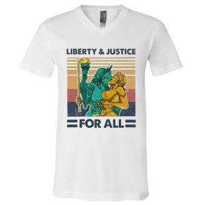 Lgbt Liberty And Justice For All V-Neck T-Shirt