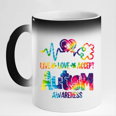 Live Love Accept Autism Awareness Colorful 11oz Black Color Changing Mug