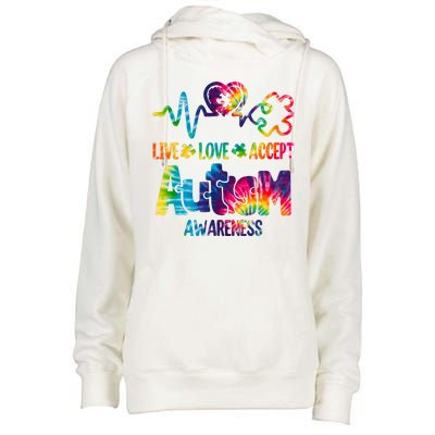 Live Love Accept Autism Awareness Colorful Womens Funnel Neck Pullover Hood