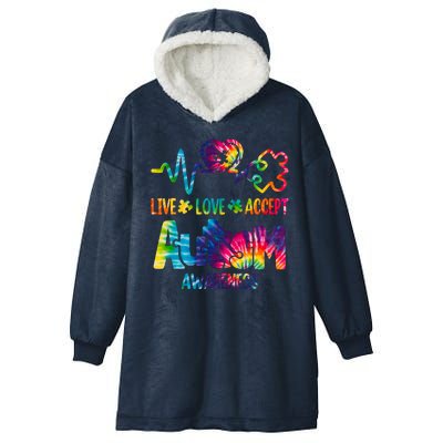 Live Love Accept Autism Awareness Colorful Hooded Wearable Blanket