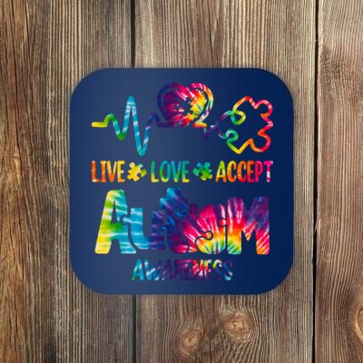 Live Love Accept Autism Awareness Colorful Coaster