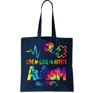 Live Love Accept Autism Awareness Colorful Tote Bag