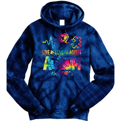 Live Love Accept Autism Awareness Colorful Tie Dye Hoodie