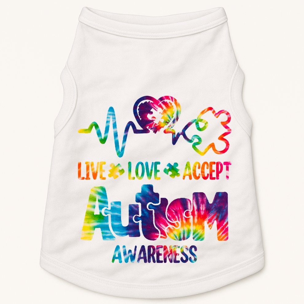 Live Love Accept Autism Awareness Colorful Doggie Tank